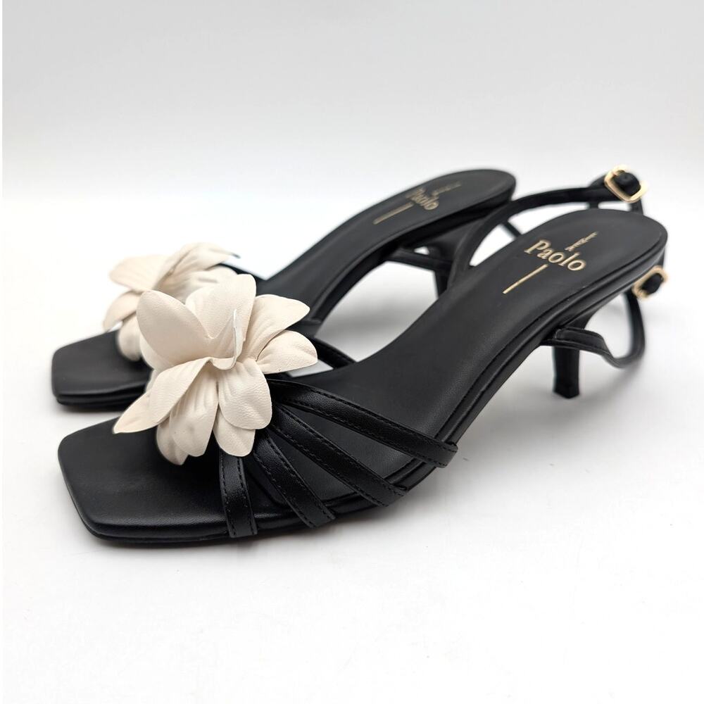 Linea Paolo Candice Flower Sandals Open Toe Women's Black Size US7M EU37
